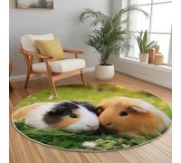 Tapis Rond 90 cm pour Chambre à Coucher Salle à Manger Chambre d'enfant, Animal Mignon Prairie Flanelle Rond Tapis Doux Résistant, Marron Vert Lavable Antidérapant