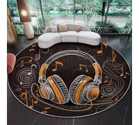 Tapis Rond 90 Cm Rétro Écouteurs Notes De Musique Brun - Tapis Chambre avec Bords Cousus, Antidérapant Chambre, Lavable De Salon Convient pour Chambre Cuisine Balcon Salon