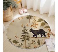 Tapis Rond 90 Cm Rétro Ours Noir Pins - Confectionné en Flanelle Et Polyester, Confortable, Lavable, Anti-Dérapant, Résistant À La Décoloration Et Usage Quotidien Brun