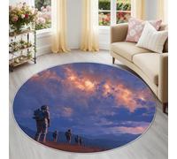 Tapis Rond 90 cm Science-Fiction Indigo Astronaute Nébuleuse Tapis Rond, Doux, Antidérapant, Lavable - Convient pour Chambre à Coucher, Entrée, Salle à Manger, Dortoir Familial Home Cinéma