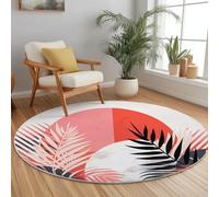 Tapis Rond 90 Cm - Tropical Feuillage Tropical Soleil Rouge, Microfibre Douce, Lavable, Décoration De Sol Rétro pour Salon Bureau Entrée Entrée/Hall D’Entrée