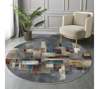 Tapis Rond 90cm, Lavable en Machine pour Salon Style Abstrait Moderne Tapis de Décoration Coloré Antidérapant Imprimé 3D Géométrique Rectangulaire, pour Intérieur Chambre Cuisine Couloir Entrée