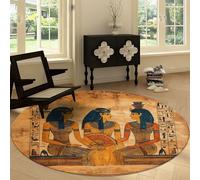 Tapis Rond à Figures de L’Égypte Ancienne Géométrie, Tapis de Ultra Fin Diamètre 160 cm Doux - Antidérapant et Lavable, Couleur Tribal Traditionnel pour Chambre Salle à Manger ou Dortoir Familial