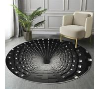 Tapis Rond à Motif Carré Tunnel, Tapis Rond Lavable et Antidérapant, 120cm Moquette Doux à Imprimé Futur Moderne Noir Gris pour Cuisine, Entrée, Salon, Couloir, Chambre