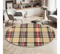 Tapis Rond à Motif Classique Plaid, Tapis Rond Lavable et Antidérapant, 80cm Moquette Doux à Imprimé Minimaliste Brun rougeâtre pour Cuisine, Entrée, Salon, Couloir, Chambre