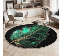 Tapis Rond à Motif Feuille De Verre, Tapis Rond Lavable et Antidérapant, 120cm Moquette Doux à Imprimé Mystère Magie Émeraude pour Cuisine, Entrée, Salon, Couloir, Chambre