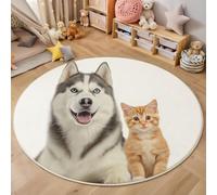 Tapis Rond à Motif Husky Chat Orange, Tapis Rond Lavable et Antidérapant, 120cm Moquette Doux à Imprimé Mignon Animal Orange grisâtre pour Cuisine, Entrée, Salon, Couloir, Chambre