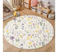 Tapis Rond à Motif Marguerite Lavande, Tapis Rond Lavable et Antidérapant, 120cm Moquette Doux à Imprimé Aquarelle Fleurs Violet pour Cuisine, Entrée, Salon, Couloir, Chambre