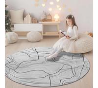 Tapis Rond à Motif Minimalisme Lignes Art - Ultra-Doux Moelleux Tapis Rond 120 cm (Round) pour Salon Chambre à Coucher Salle de Bain Couloir décoration d'intérieur Blanc