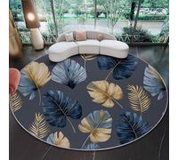 Tapis Rond à Motif Minimalisme Plantes Feuilles - Ultra-Doux Moelleux Tapis Rond 160 cm (Round) pour Salon Chambre à Coucher Salle de Bain Couloir décoration d'intérieur Gris