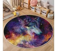 Tapis Rond à Motif Nébuleuse Loup, Tapis Rond Lavable et Antidérapant, 100cm Moquette Doux à Imprimé Peinture À l'huile Coloré pour Cuisine, Entrée, Salon, Couloir, Chambre