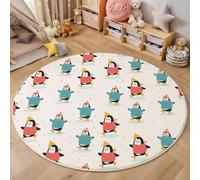 Tapis Rond à Motif Patinage sur Glace Pingouin, Tapis Rond Lavable et Antidérapant, 160cm Moquette Doux à Imprimé Mignon Rouge Bleu pour Cuisine, Entrée, Salon, Couloir, Chambre