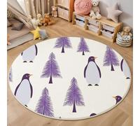 Tapis Rond à Motif Pingouin Pin, Tapis Rond Lavable et Antidérapant, 160cm Moquette Doux à Imprimé Mignon Violet pour Cuisine, Entrée, Salon, Couloir, Chambre