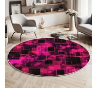 Tapis Rond à Poils Courts 80cm - Futurisme Carré Abstrait - Antidérapant - en Laine synthétique - Lavable -Rose foncé Rond - pour Chambre à Coucher, Chambre d'enfant, Bureau