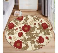 Tapis Rond à Poils Courts Camellia Élégant Descente de Lit Antidérapant Rétro Peint À La Main Doux et Moelleux Tapis de Sol Décoration pour Chambre Salle à Manger Bureau Nursery 180cm, Rouge Bordeaux