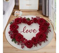 Tapis Rond à Poils Courts Couronne Roses Rouges Forme Cœur Descente de Lit Antidérapant Romantique Chaleureux Tapis de Sol Décoration pour Chambre Salle à Manger Bureau Nursery 160cm, Rouge Foncé