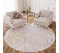Tapis rond à poils courts Or Marron Crème Effet 3D Salon Chambre Design 100 x 100 cm