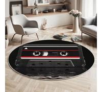 Tapis Rond à Poils Ras Ruban Noir Et Blanc Antidérapant Lavable Tapis de Sol Musique Rétro Moquette Décoration pour Salon Chambre Canapé Descente de lit, 120cm, Noir Et Blanc