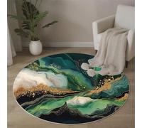 Tapis Rond à Poils Ras Tourbillon De Marbre Antidérapant Lavable Tapis de Sol Art Fluide Abstrait Moquette Décoration pour Salon Chambre Canapé Descente de lit, 80cm, Vert Émeraude