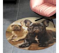 Tapis rond absorbant antidérapant lavable - Motif bouledogue français - Grand tapis d'intérieur doux pour chambre à coucher, cuisine, buanderie - 80 x 80 cm