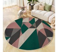Tapis Rond Abstraction Géométrie, Tapis Imprimé Demi-Lune Triangle Doux Antidérapant, Rug Vert Interieur Flanelle Lavable en Machine, pour Salon Chambre Cuisine Balcon Terrasse 60cm