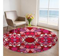 Tapis Rond Abstrait 160 cm et Moquette Ronde Salon, Design Vintage Géométrique Vitrail, Tapis Circulaire Antidérapant et Doux, Idéal pour Décoration Chambre et Salle à Manger, Rouge
