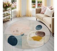 Tapis Rond Abstrait Bohème 80 cm, Circulaire Géométrique Blocs De Couleur Lignes Lavable en Machine pour Salon, Antidérapant, Imprimé pour Salle à Manger Chambre d’Enfant Nurserie, Beige