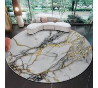 Tapis Rond Abstrait Luxe Marbre Lignes à Poils Courts pour Salon, en Flanelle Lavable Doux et Confortable, Chambre à Coucher Salon Cuisine décoration d'intérieur - Gris Clair Or - 120 cm
