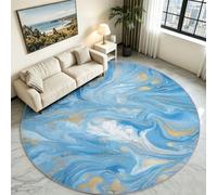 Tapis Rond Abstrait Marbre Salon, Poil Bas Doux Antidérapant 160 cm | Courbes Marbrées Ton Bleu Océan, Effet Laine sans Perte de Poils, Lavable en Machine, Tapis Résistant Salle de Séjour