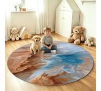 Tapis Rond Abstrait Moderne 140 cm Enfant Paillasson Lavable Antidérapant | Dune Rivière Montagnes Multicolore Tapis d'entrée Intérieur, Doux Poils Courts, Pour Chambre, Salle de Jeux