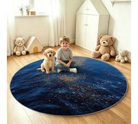Tapis Rond Abstrait Moderne 90 cm Enfant Paillasson Lavable Antidérapant | Océan Lumière Des Étoiles Bleu Tapis d'entrée Intérieur, Doux Poils Courts, Pour Chambre, Salle de Jeux
