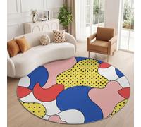 Tapis Rond Abstrait Pop Art Doux Lavable Salon 100 cm Bleu | Géométrique Blocs De Couleur Pois Lignes Poils Courts Antidérapant Facile à entretenir Tapis Chambre Cuisine Bureau Couloir