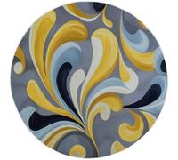 Tapis Rond Abstrait pour Chambre à Coucher Salon Salle à Manger Cuisine, 120 cm Gris Microfibre Douce paillasson Circulaire, Élégant Tout en Courbes Imprimé Tapis de Sol Antidérapant