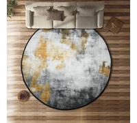 Tapis rond abstrait - Tapis moderne pour salon, tapis nordique gris doré à encre abstraite, lavable, antidérapant, tapis de sol à poils courts pour chambre à coucher, petit tapis pour un entretien