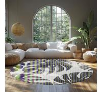 Tapis Rond Abstrait Tropical Monstera Violet Vert Boho Tapis de Sol Doux lavables pour Chambre à Coucher Cercle entrée Moderne Ombre antidérapant pour pièce Nuit d’Enfant Salon décor 150cm