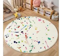 Tapis Rond Abstrait Vivant Salon, Pigment Éclaboussure d'encre Imprimé Coloré Tapis de Sol Décoration Antidérapant pour Salon Chambre Cuisine Balcon Terrasse Salle à Manger Intérieur 160cm