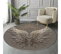 Tapis Rond Ailes d'ange Plumes, Poils Courts Pliable Fantaisie Concept Art Gris Tapis, Lavable en Machine et Facile d'entretien, pour Cuisine Salon Salle à Manger - 120cm