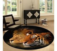 Tapis Rond Animal Lion Tigre Léopard 210 cm, Tapis de Salon Antidérapant Lavable en Machine à Poil Doux Réalisme pour Entrée Chambre à Coucher Salle à Manger