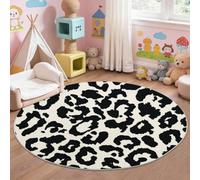 Tapis Rond Animal Moderne 60 cm, Minimaliste Imitation Leopard Taches Lavable en Machine pour Salon, Antidérapant, Imprimé pour Salle à Manger Chambre d’Enfant Nurserie, Noir