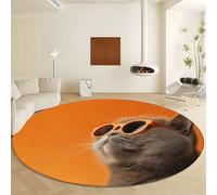 Tapis Rond Animaux Chats À Lunettes De Soleil Portraits Lavable en Machine Antidérapant 210 cm, Tapis Rond Photographie Fantastique pour Chambre à Coucher Cuisine Salle de Bain Chambre d'enfant Salon