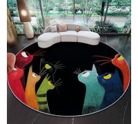 Tapis Rond Animaux Chats Portraits De Groupe Noir 60 Cm Doux Antidérapant Lavable en Machine Poils Ras Déco Salon Chambre Salle À Manger Intérieur Moelleux Confortable Maison