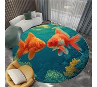 Tapis Rond Animaux Marins Poisson Rouge Douce 120 cm, Tapis Circulaire Photographie Imprimé Antidérapant Lavable en Machine Descente de lit Décoration pour Salon Salle à Manger Bureau Cuisine