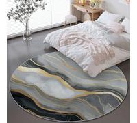 Tapis Rond Antidérapant 100 cm, Luxe Rayures Cercles décoration intérieure Rond Imprimé Tapis, Gris Lavables Flanelle Douce Circulaire pour Salon Chambre Cuisine Bureau