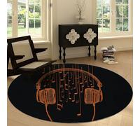 Tapis Rond Antidérapant 100 cm Minimalisme, Tapis Lavable en Machine Science Fiction Musique Rayures Casque pour Salon - Moquette Coureur Imprimé pour Salle à Manger Chambre d’Enfant Nurserie