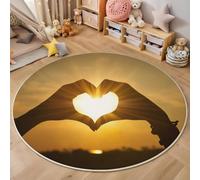 Tapis Rond Antidérapant 100cm, Doux Moelleux Gestes Forme De Cœur Soleil Imprimé Romantique Naturel Lavable Poil Bas Or Tapis de décoration, pour Décoration Salle à Manger Chambre Canapé