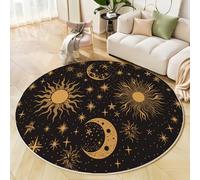 Tapis Rond Antidérapant 100cm, Doux Moelleux Soleil Lune Imprimé Mystère l'univers Lavable Poil Bas Or Tapis de décoration, pour Décoration Salle à Manger Chambre Canapé