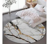 Tapis Rond Antidérapant 120 cm, Luxe succursales Lignes décoration intérieure Rond Imprimé Tapis, Blanc Lavables Flanelle Douce Circulaire pour Salon Chambre Cuisine Bureau