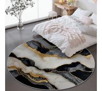 Tapis Rond Antidérapant 150 cm, Luxe craquelé Lignes décoration intérieure Rond Imprimé Tapis, Noir Lavables Flanelle Douce Circulaire pour Salon Chambre Cuisine Bureau