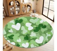 Tapis Rond AntidéRapant 150 cm, Tapis Rond Camouflage en Forme De Cœur Militaire Charmant Lavable Machine Antidérapante Poil Bas pour Salon Chambre Cuisine Nursery Bureau, Vert Olive