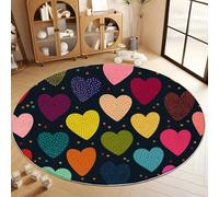 Tapis Rond AntidéRapant 150 cm, Tapis Rond Dessin Animé Cœur Pois Vibrant Lavable Machine Antidérapante Poil Bas pour Salon Chambre Cuisine Nursery Bureau, Noir